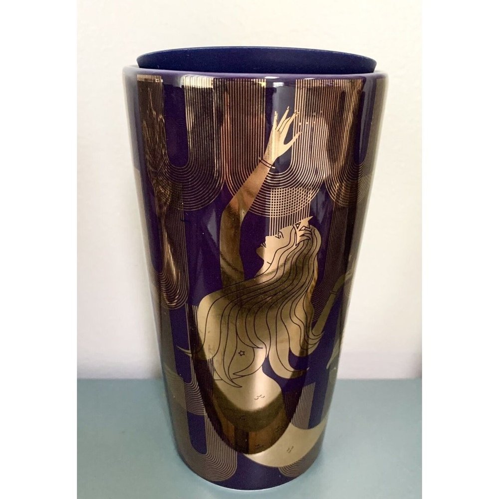 Starbucks 2020 Ceramic Purple Gold Mermaid Hot Coffee Tumbler Travel To Go Mug